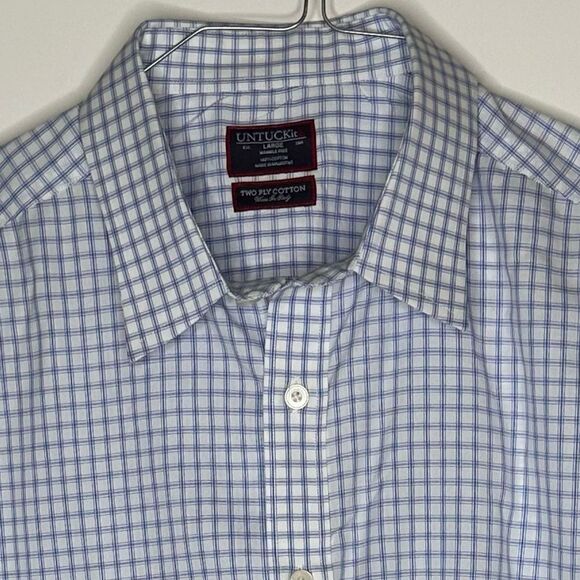 UNTUCKit Wrinkle Free Two Ply Cotton LS Shirt Size Large in Blue and White Plaid - Picture 2 of 6